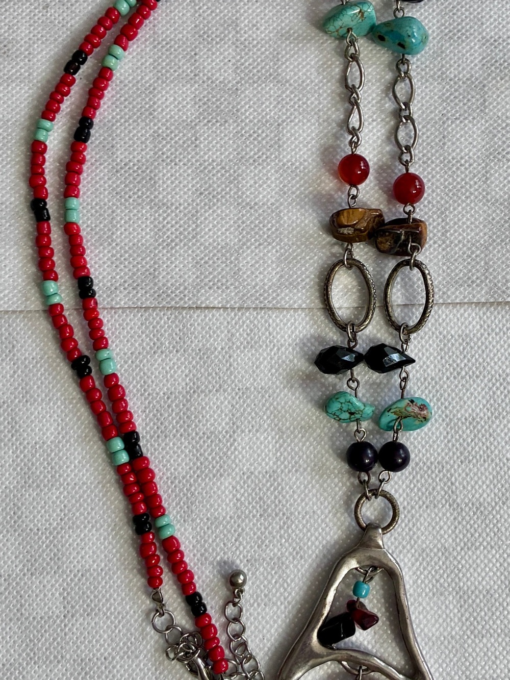 Handmade Multicolor Beaded Stone Women’s Necklace - Red, Blue & Black